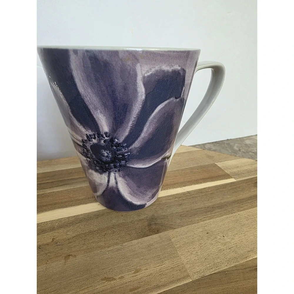 Pier 1 Stoneware Watercolor Blooms Set Of 4 Coffee Mugs Whimsical Cottage Floral